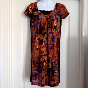 Anthropologie Maeve Pintura Silk Floral Shift Dress Boho Bohemian Orange Paint S